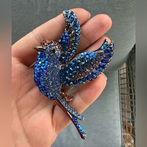 Royal Blue Bird Crystal Brooch